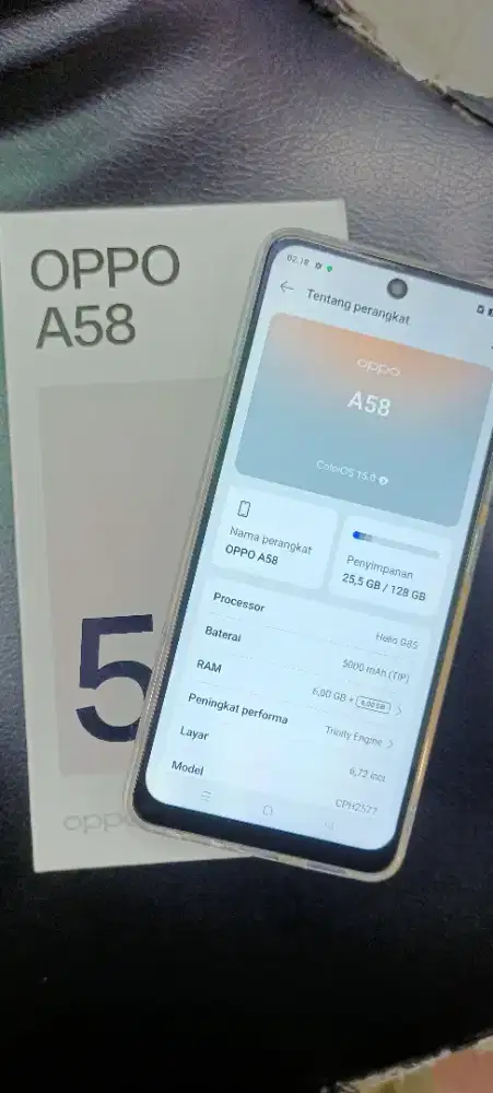 hp oppo a58 second komplit ram 6+6/128gb kondisi oke.