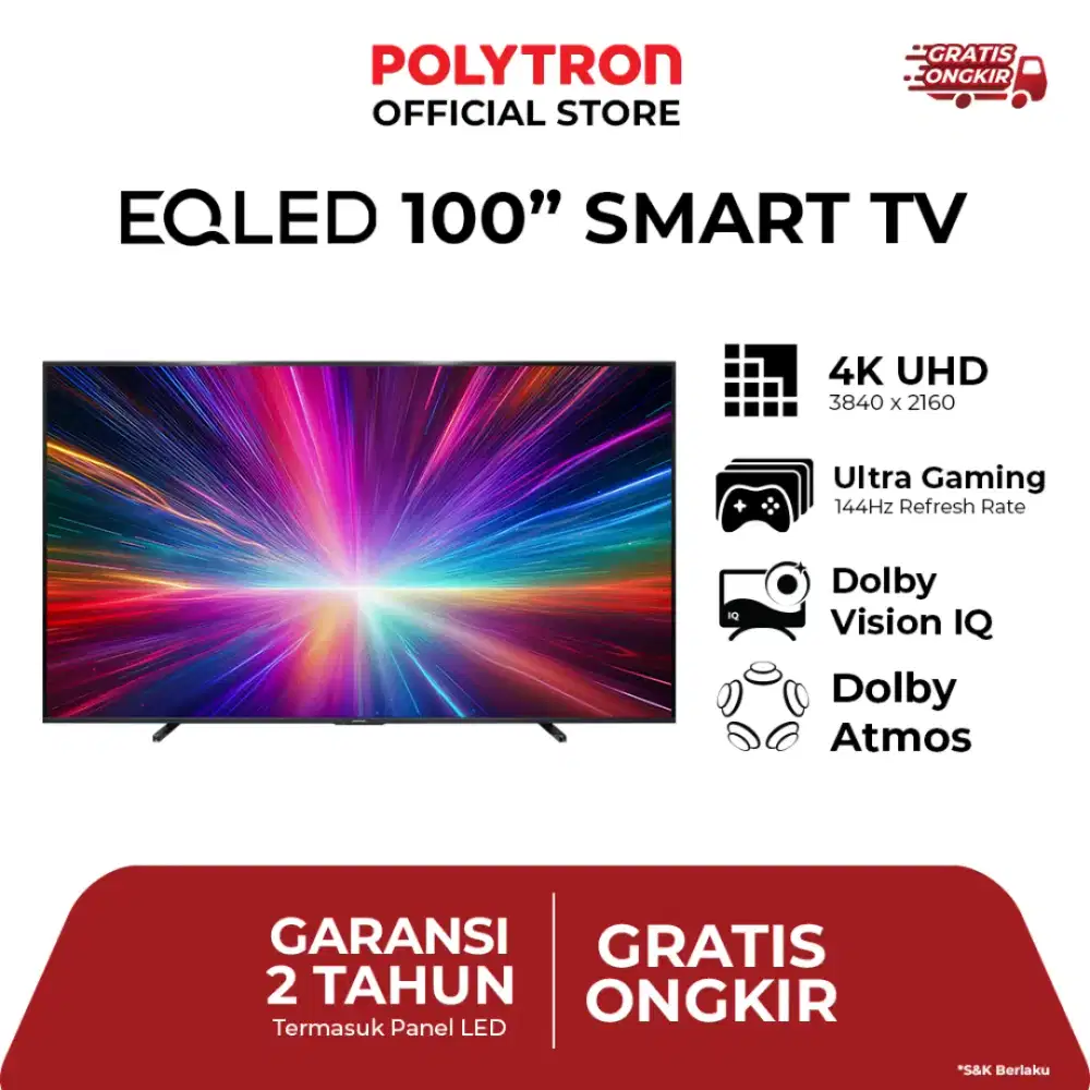 (NEW) POLYTRON 100 INCH EQLED SMART TV 4K UHD (KREDIT BUNGA 0%)
