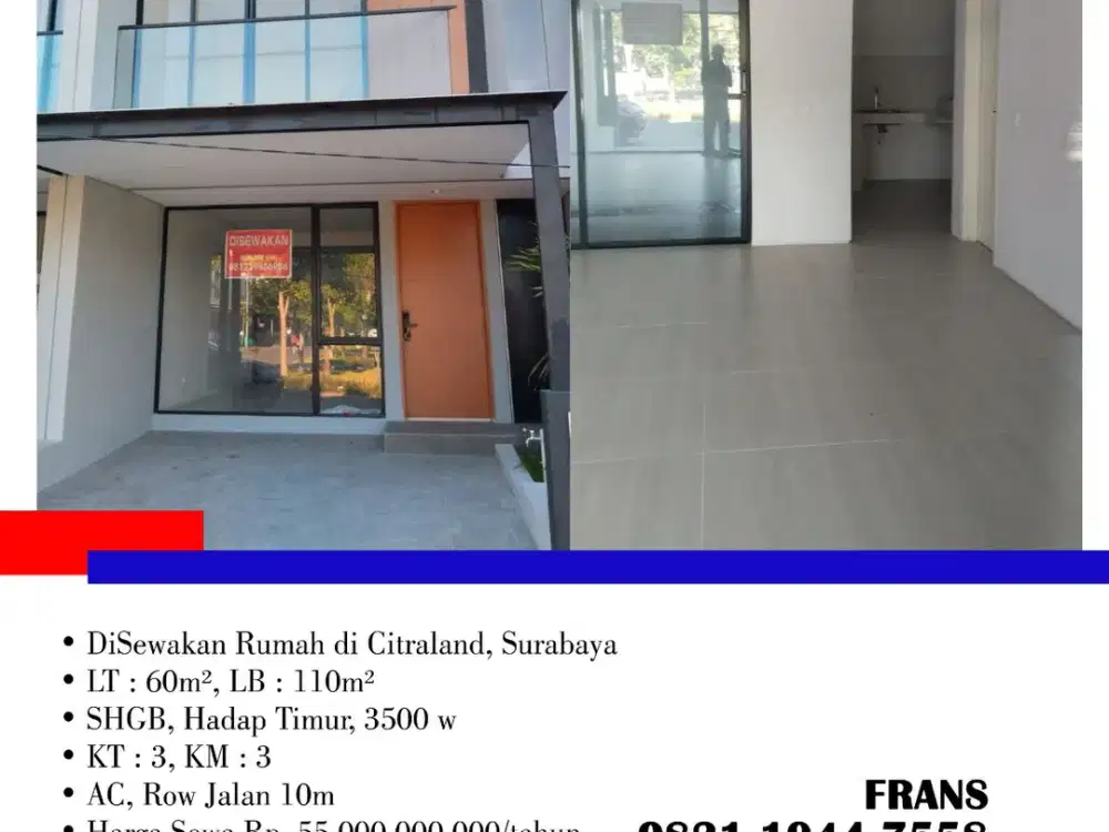 DiSewakan Rumah di Citraland, Surabaya