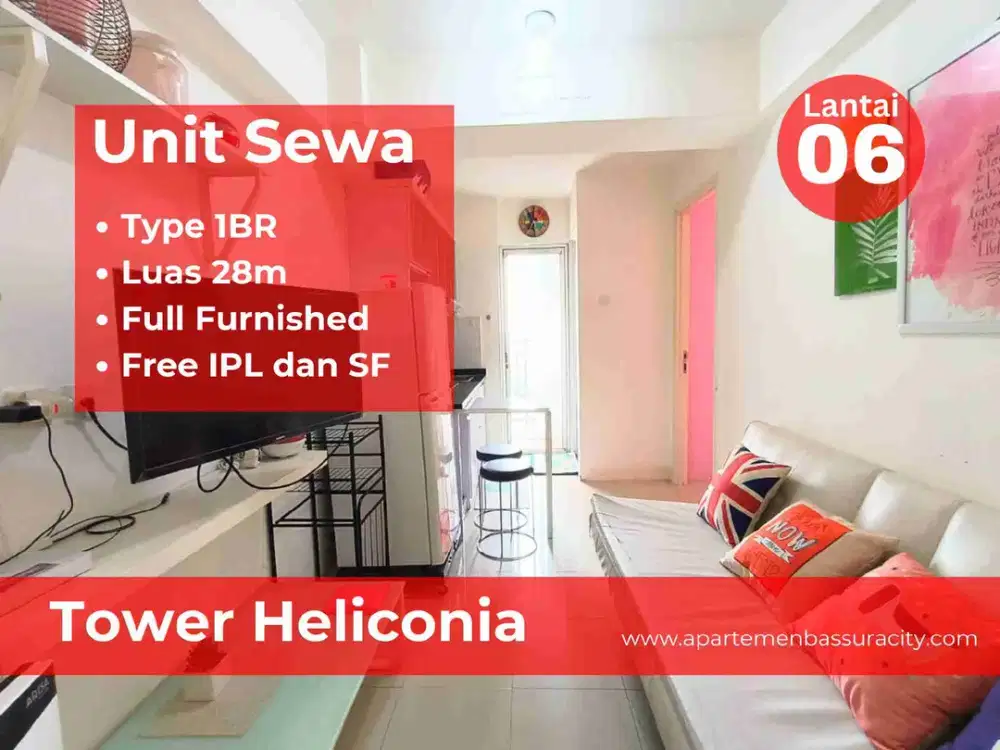 Sewa 1BR Furnished tower Heliconia apartemen Bassura City call Maula