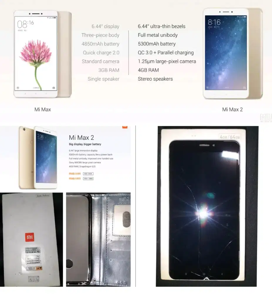 xiaomi max 2 warna hitam layar pecah dikit tapi bisa digunakan