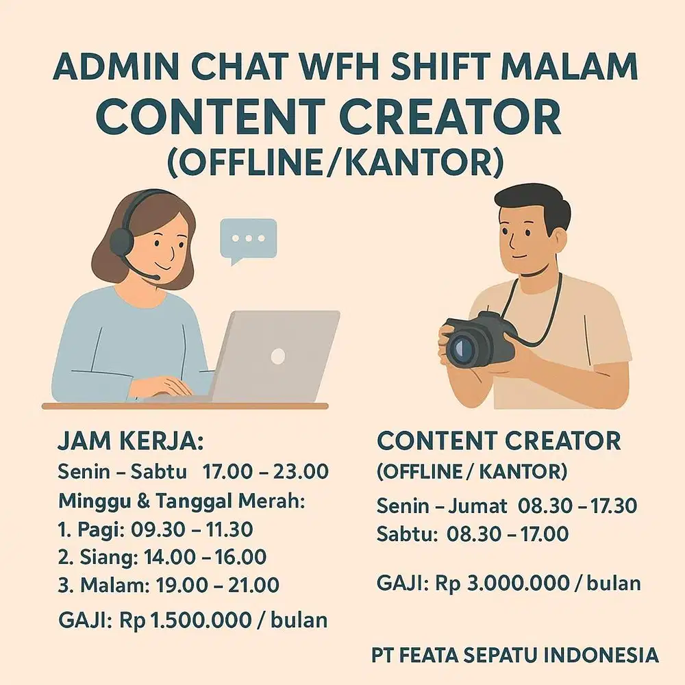 Lowongan admin dan konten kreator