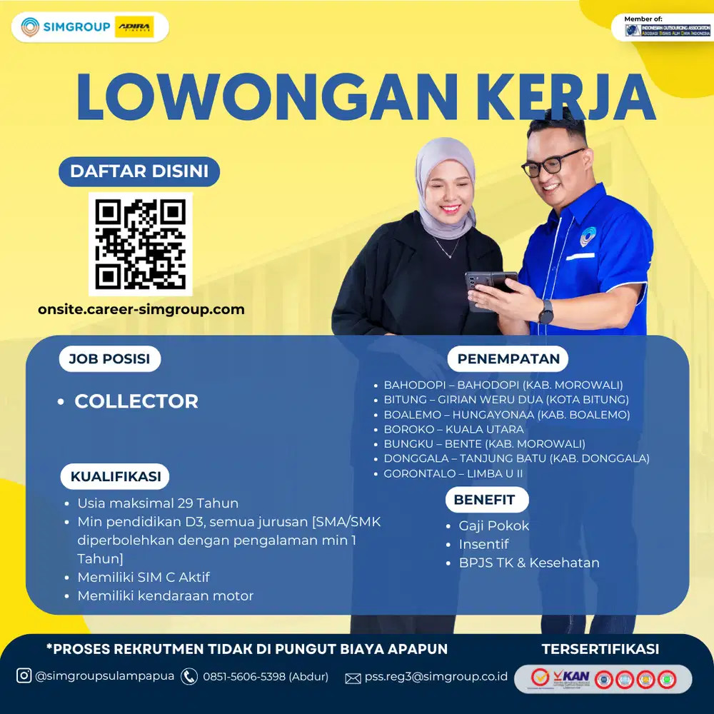 DIBUTUHKAN CEPAT STAFF PENAGIHAN LAPANGAN DAERAH DONGGALA