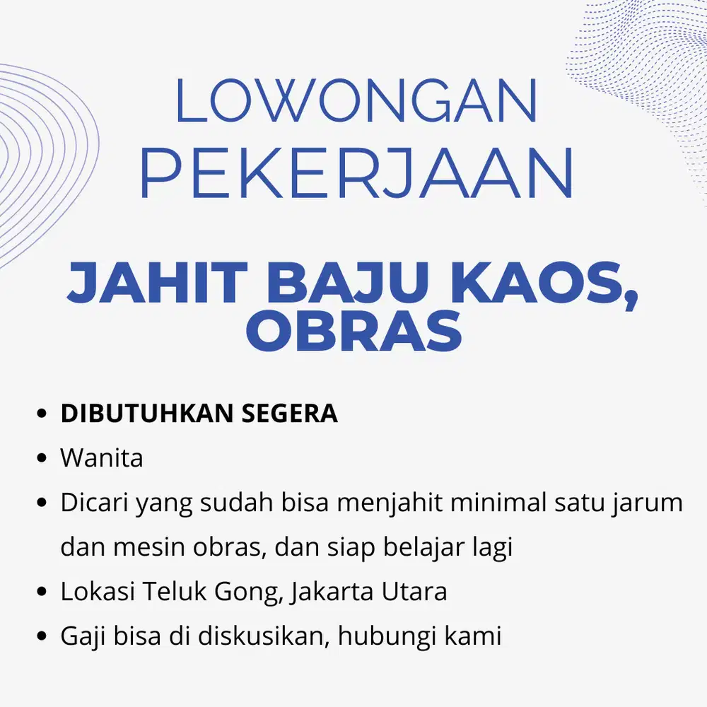 LOWONGAN KERJA JAHIT BAJU KAOS