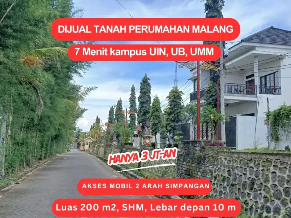 Kavling Multi Fungsi 200m² Dekat UIN & UMM, SHM Split, Cocok untuk Ruko/Kost dan Rumah Tinggal.