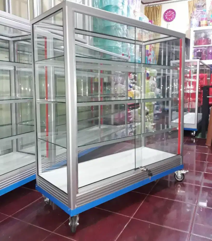 Etalase Panjang 1Mx1M Pake RODA BESAR & Kunci