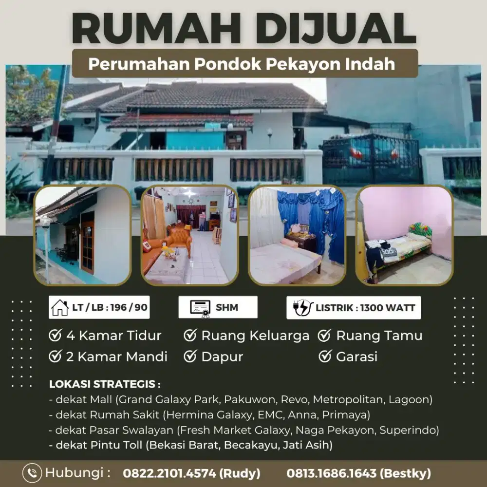 DIJUAL RUMAH/TANAH DI PONDOK PEKAYON INDAH BEKASI
