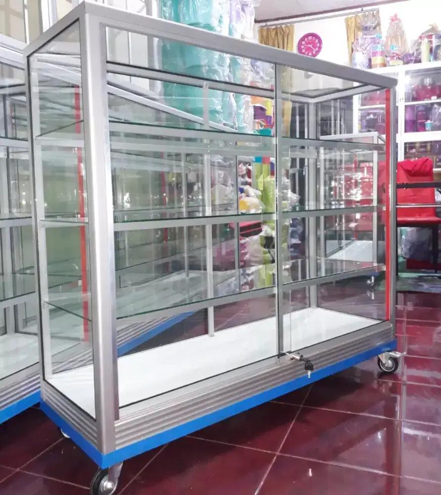 Etalase Panjang 1,2Mx1M Pakai RODA BESAR Barang Ready