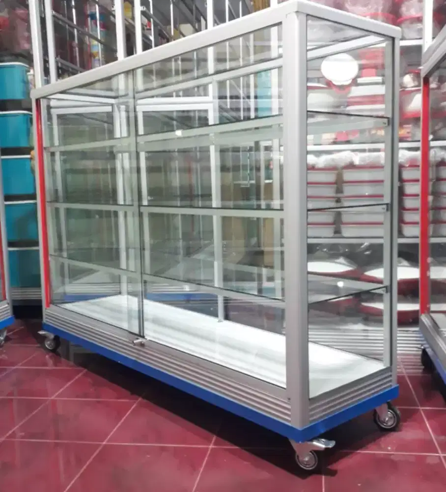 ETALASE KACA PANJANG 1,5M SIAP KIRIM || PAKAI RODA & KUNCI