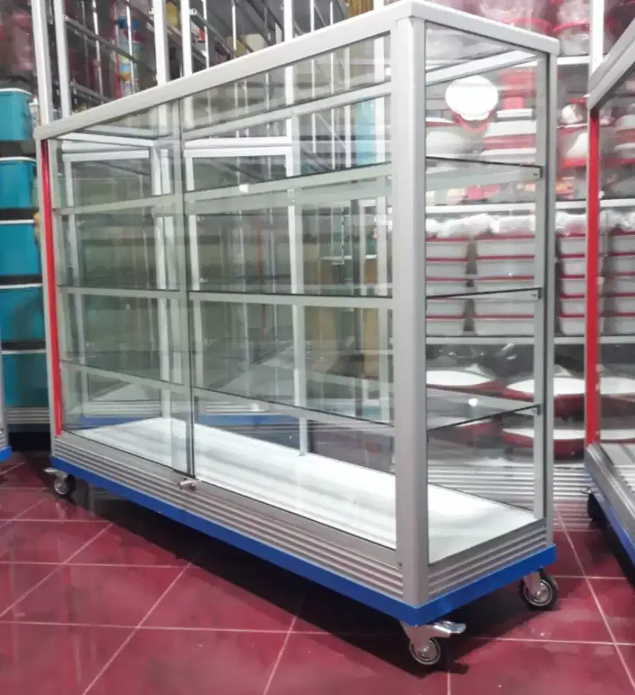 ETALASE KACA 1,5Mx1M || PAKAI RODA & KUNCI