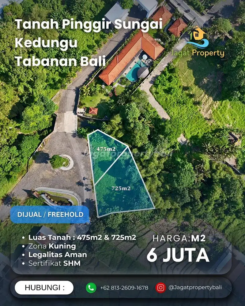 DIJUAL TANAH PANTAI KEDUNGU LOS SUNGAI VIEW SAWAH