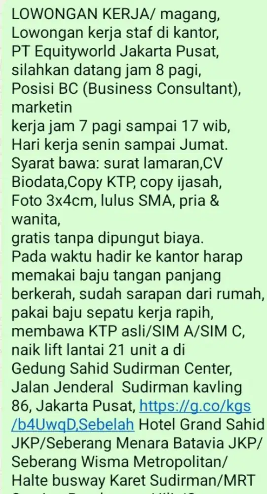Info lowongan pekerjaan