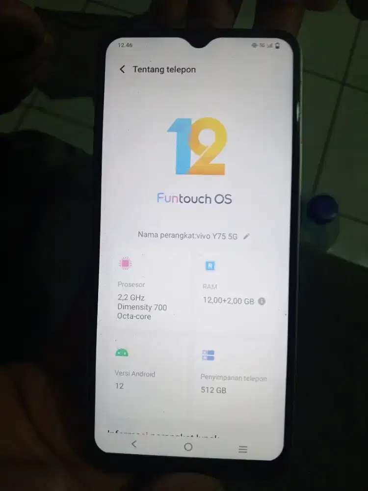 Jual cepat Vivo y75 5G ram12+2GB