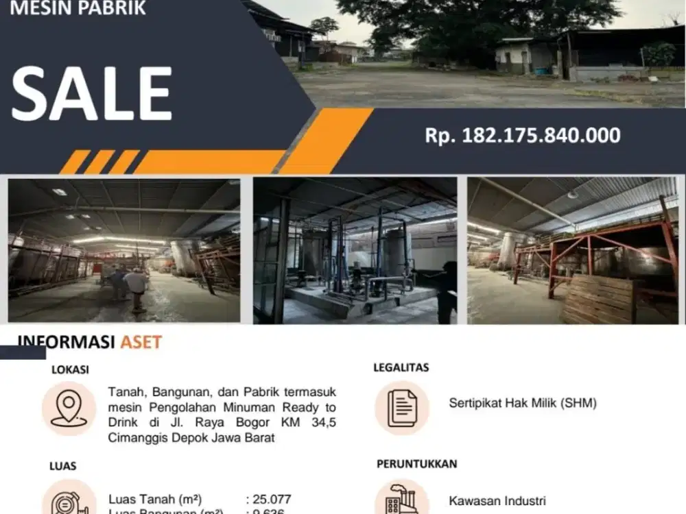 Dijual Tanah, Bangunan, dan Mesin Pabrik di Depok