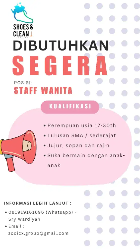Dibutuhkan : STAFF WANITA