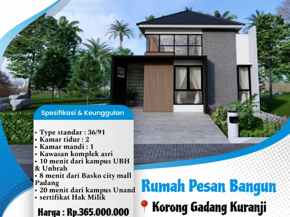 Jual rumah pesan bangun di kuranji padang