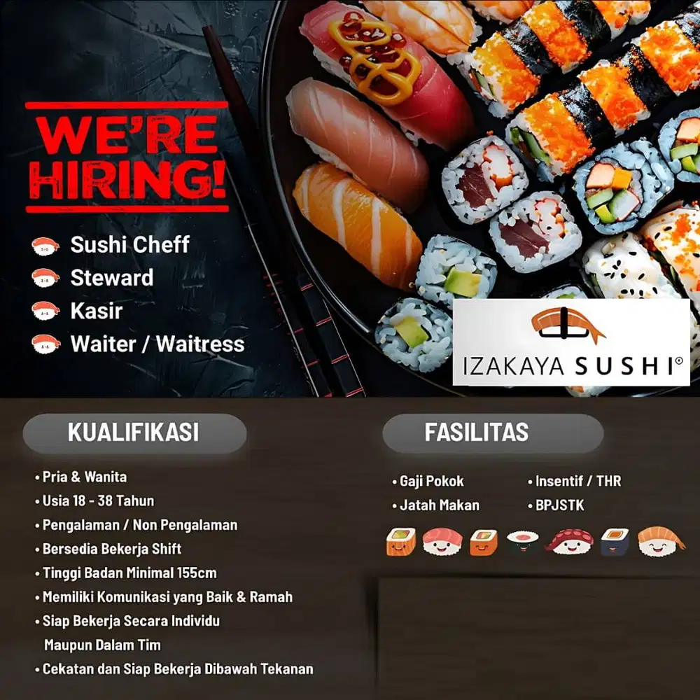 Dibutuhkan Segera Lowongan Kerja Resto Sushi