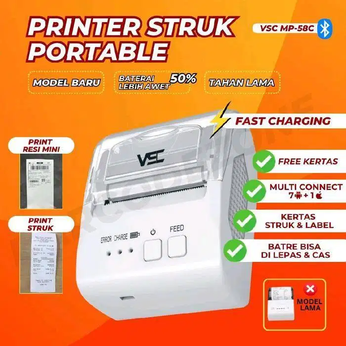 printer mobile bluetooth thermal merk VSC 58B ukuran kertas 58mm