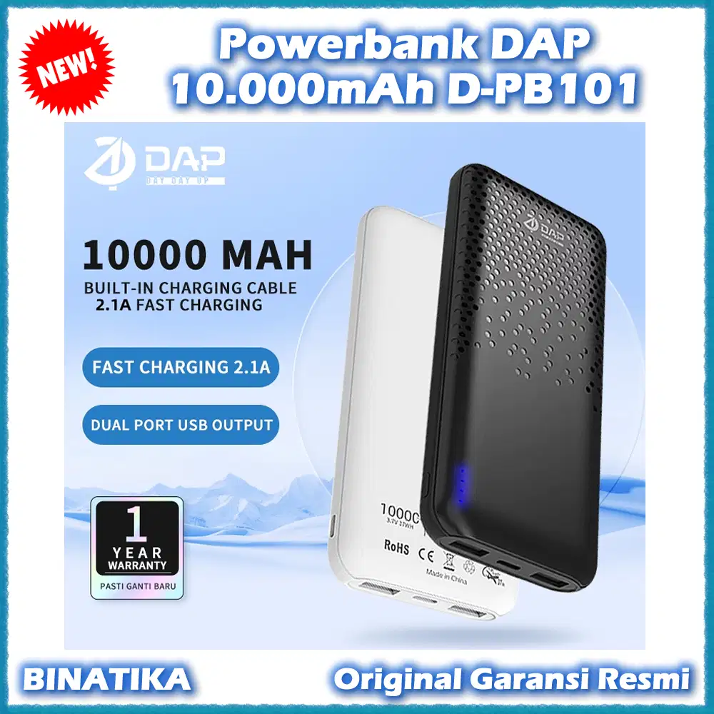 Powerbank DAP 10.000mAh D-PB101 2.1A Dual Input Port Type C Micro USB