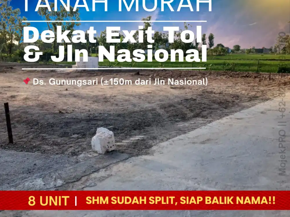 DIJUAL TANAH PETAK DEKAT JALAN NASIONAL DAN EXIT TOL