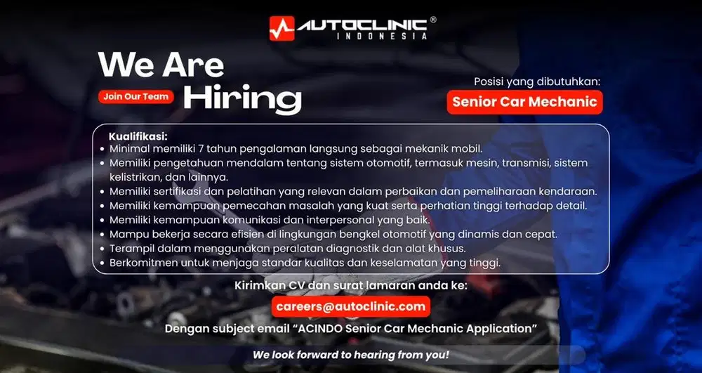 Mekanik Mobil Senior - Autoclinic Indonesia