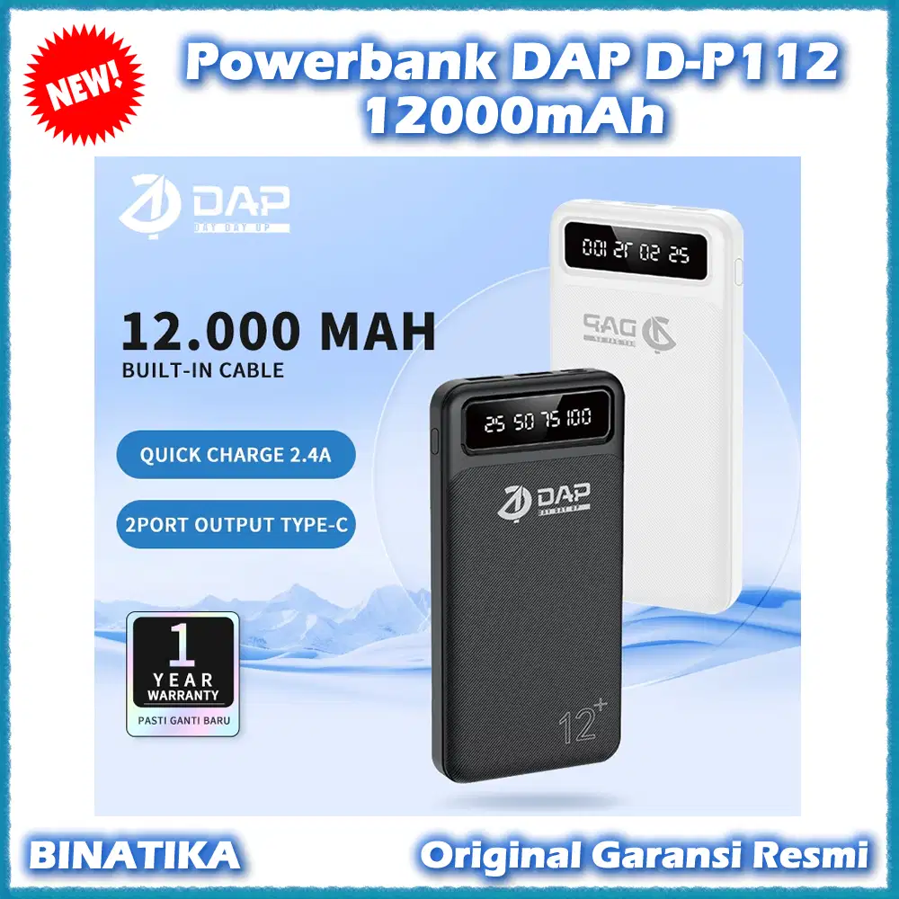 Powerbank DAP D-P112 12000mAh 2.4A Dual Input Power Bank Ori Resmi