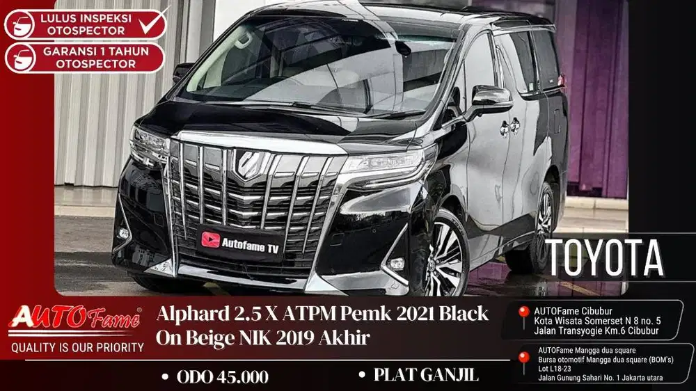 Toyota Alphard 2.5 X ATPM Pemk 2021 Black On Beige NIK 2019 Akhir
