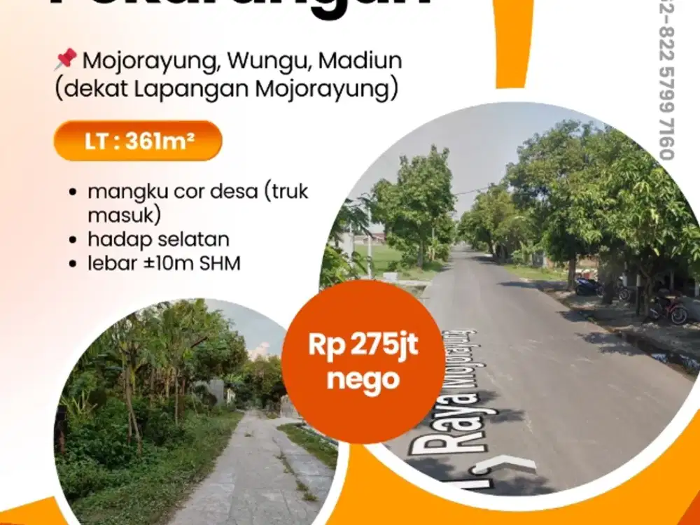 TANAH PEKARANGAN MURAH DEKAT LAPANGAN MOJORAYUNG