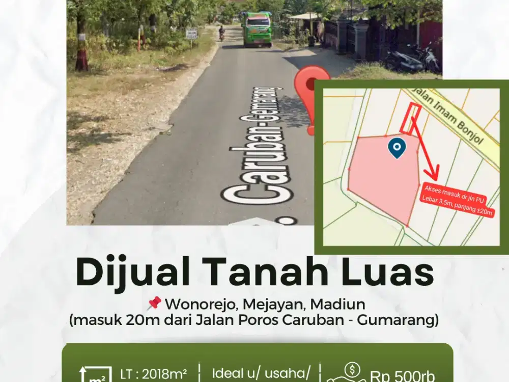 Tanah Luas di Jalan Raya Caruban - Gemarang Madiun