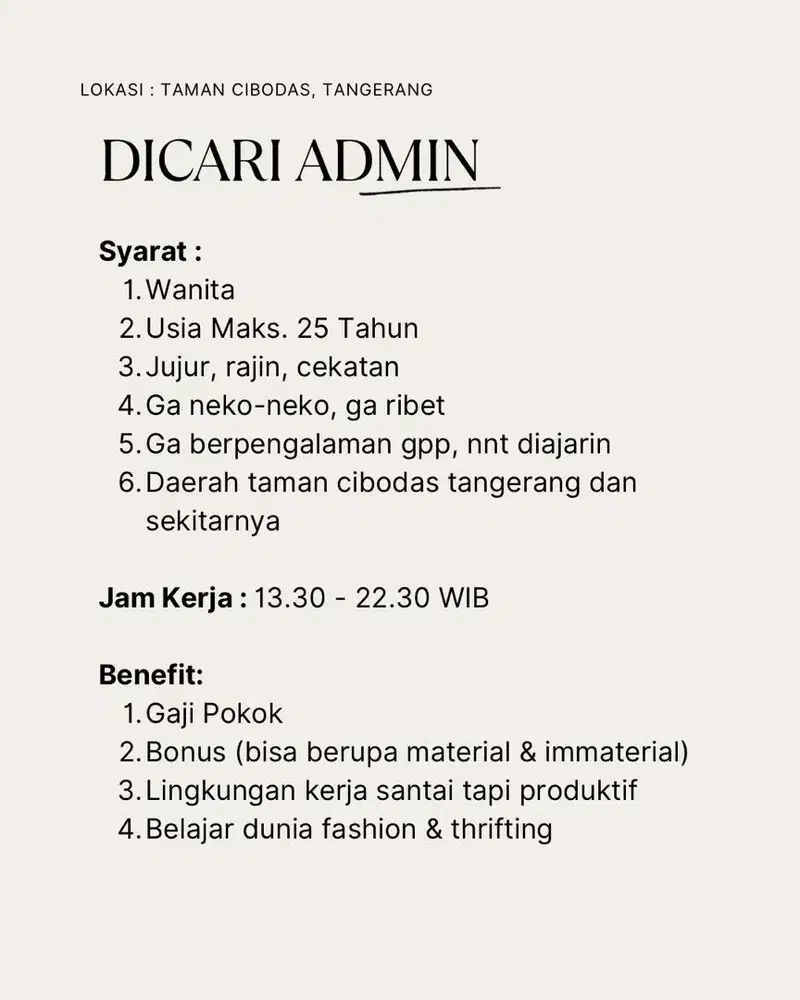 LOKER ADMIN - PEREMPUAN