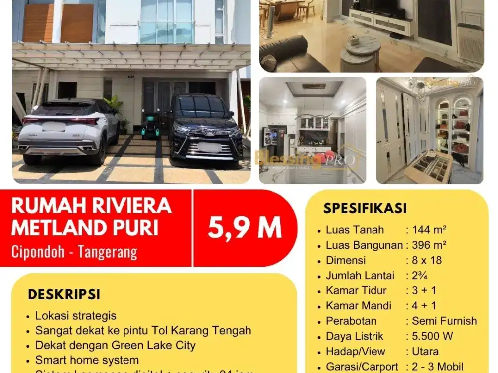 Dijual Rumah Full Interior American Classic @ The Riviera Metland Cyber Puri