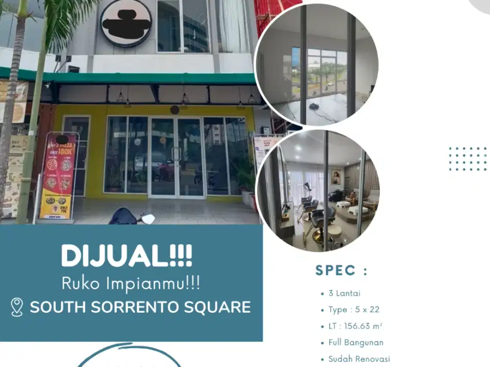 Investasi Terbaik! Dijual Ruko South Sorrento Square Gading Serpong Full Bangunan