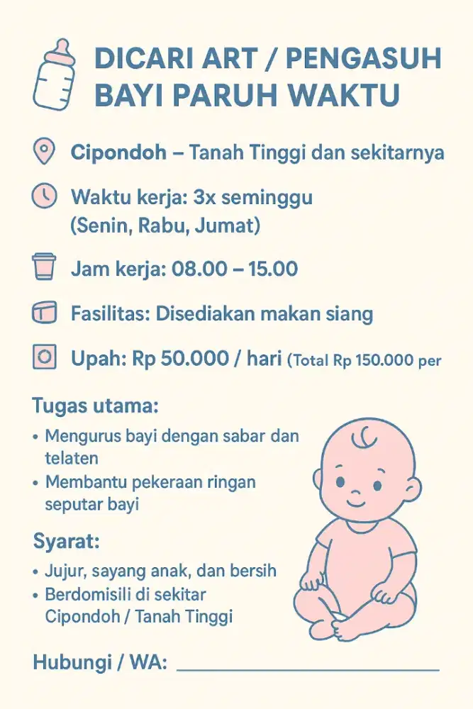 Dibutuhkan ART momong bayi