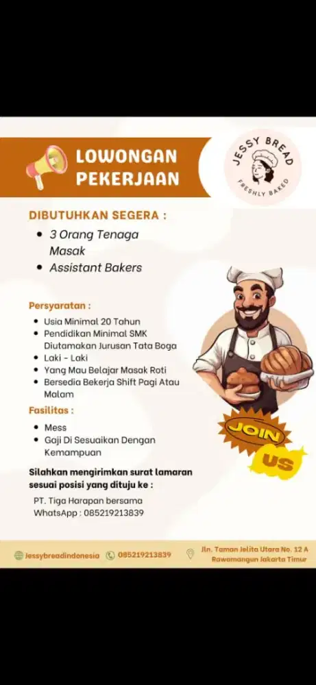 Lowongan kerja assistant baker