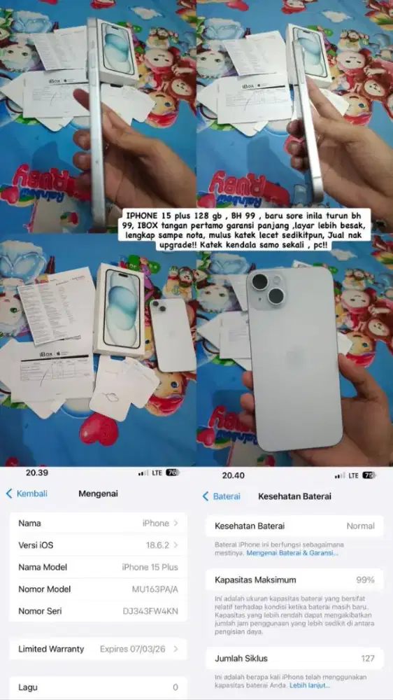 IPHONE 15 plus 128gb, BH 99 Ibox pc!!