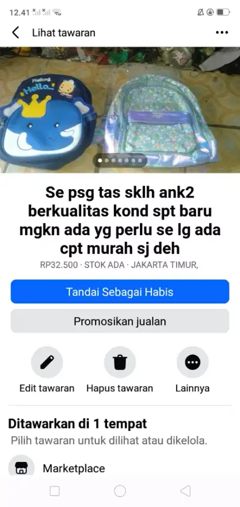 Se psg tas sklh utk ank2 kond msh spt baru se lg ada cpt murah sj deh