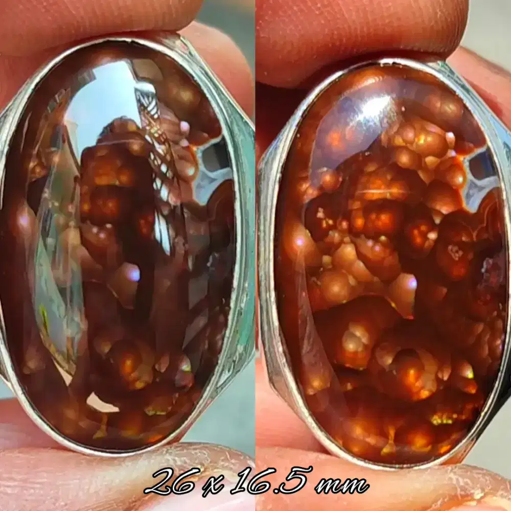 Natural 2pcs Fire Agate Mexico Ring Perak Pesanan