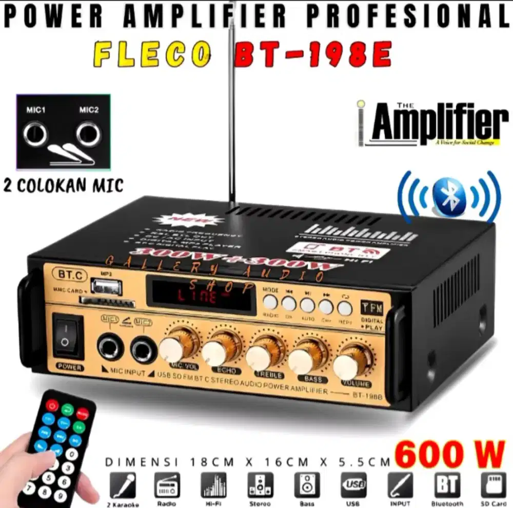amplifier Bluetooth Karaoke echo 300wx300w fleco BT198E