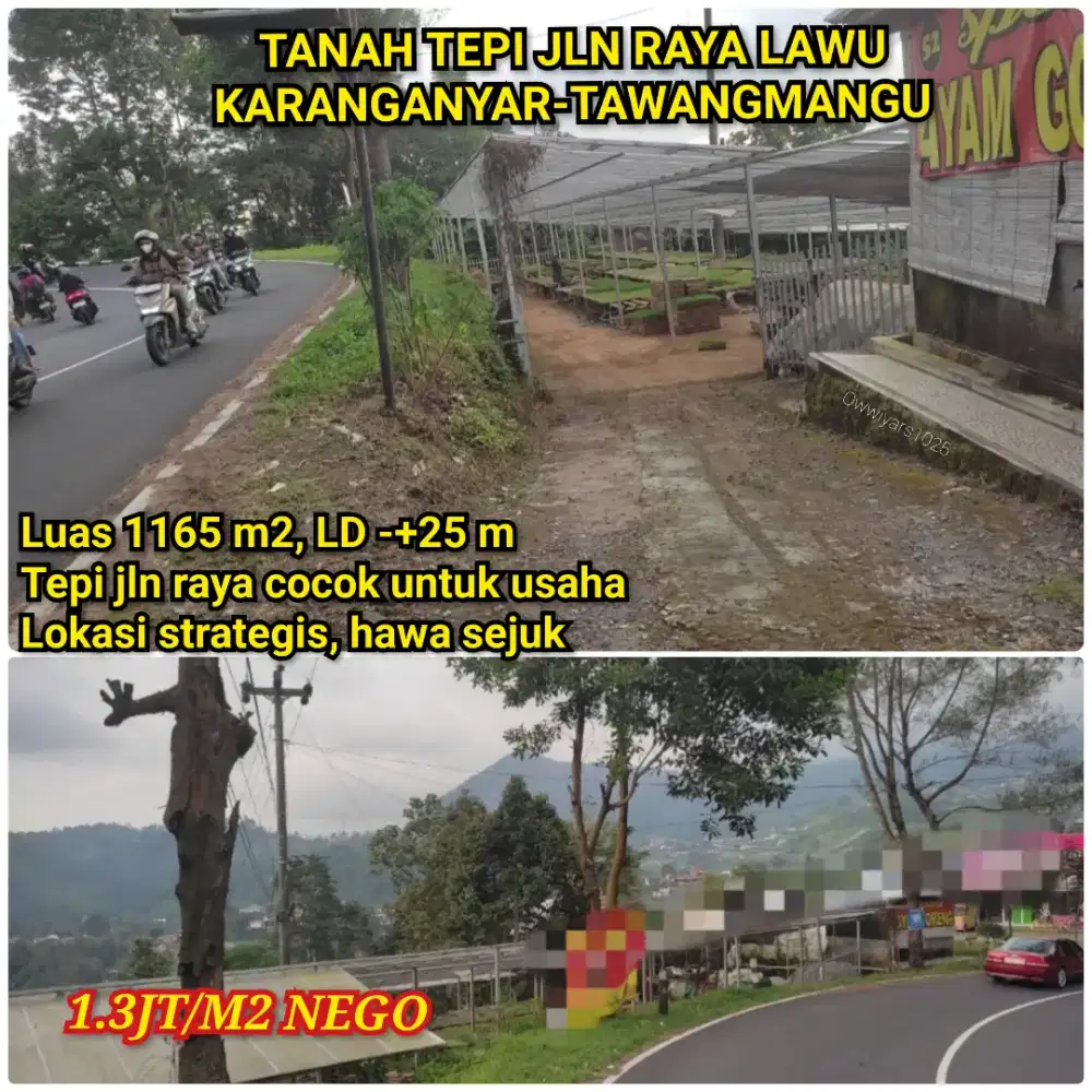 Jual Tanah Tepi Jln Raya Lawu Kra-Tawangmangu
