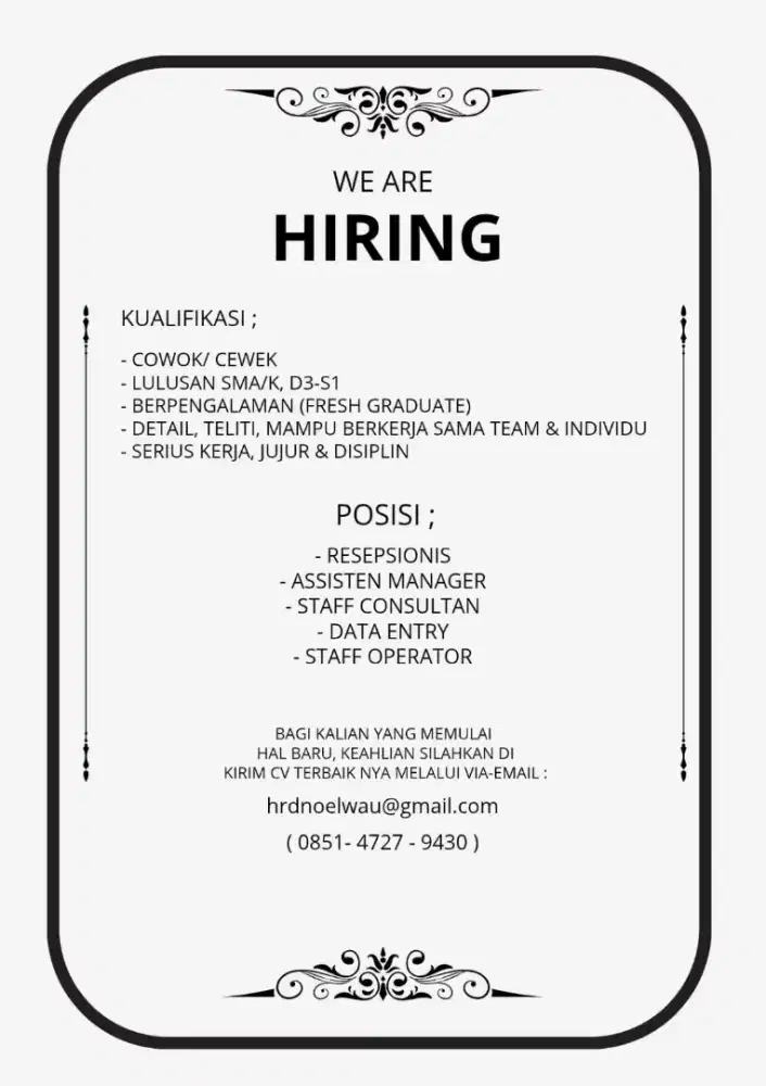 Info Loker,, di butuhkan karyawan Tambahan secepatnya