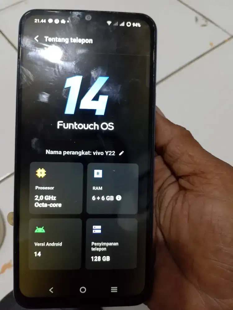 Dijual hp Vivo y22 ram 6+6 /128