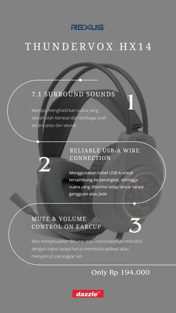 HEADSET WIRED REXUS HX14