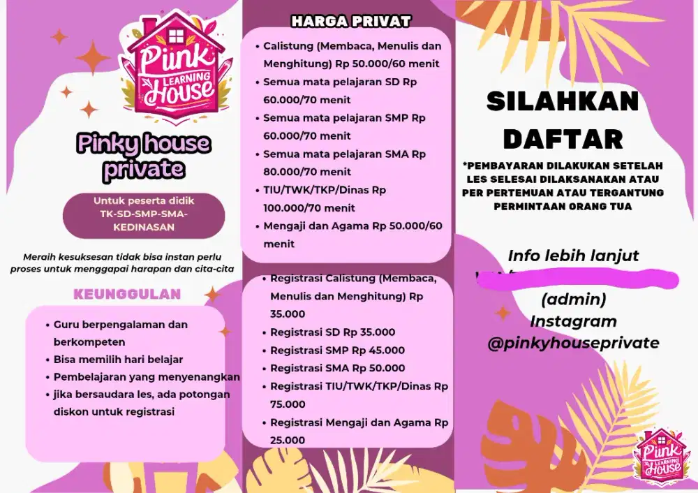 Membuka les privat mapel, bahasa inggris, mengaji dan kedinasan