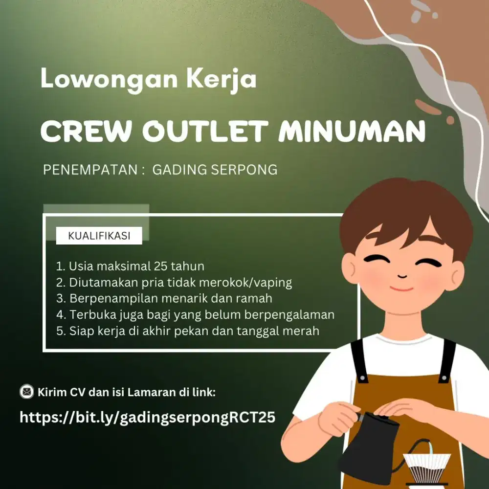 LOWONGAN KERJA CREW OUTLET MINUMAN, Gading Serpong