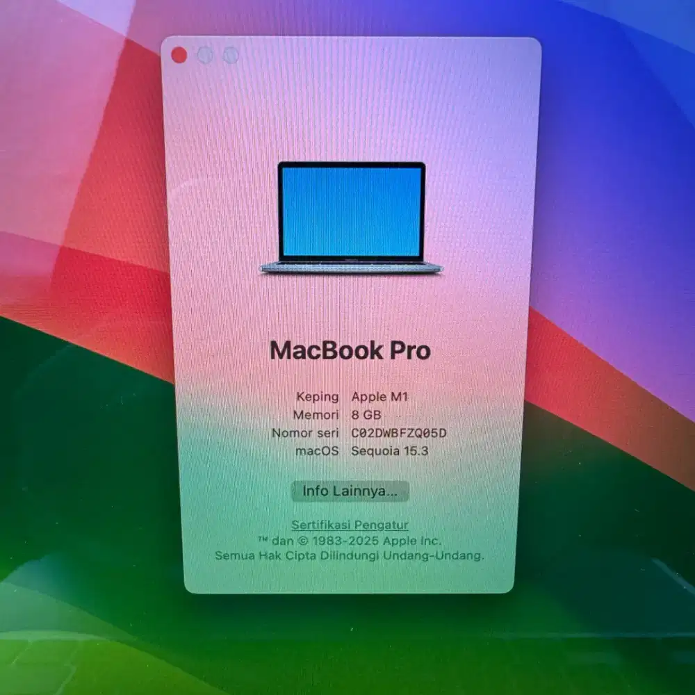Macbook Pro M1 layar 13 inch Ram 8 Ssd 256 Space Grey Charger Ori full