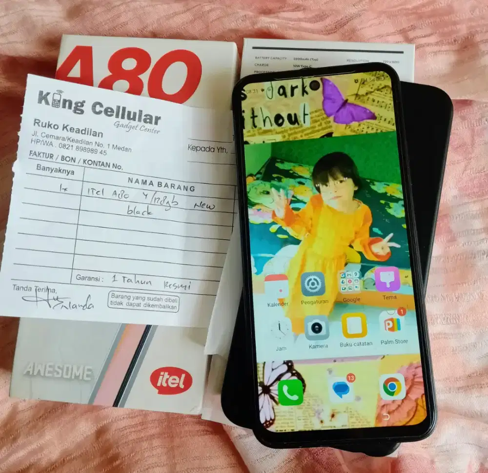 iteL A80 4G Ram 4+4/128 gb Fullset Masih ada garansi Bawaan ORI Mulus