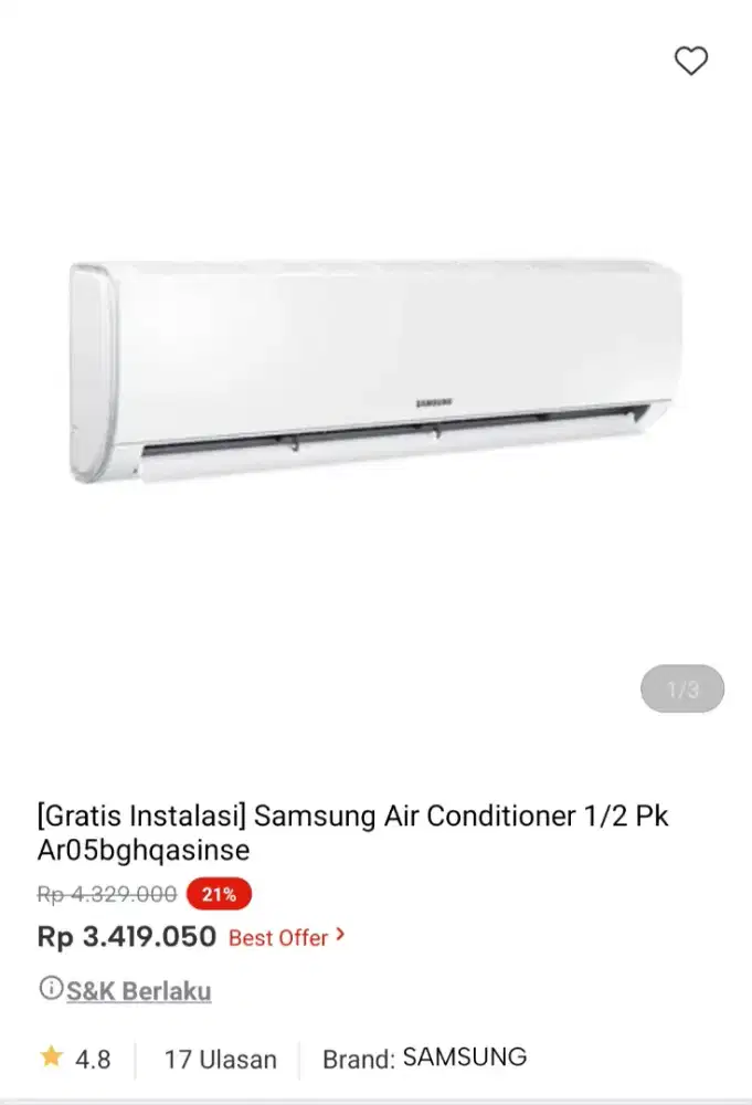 [CICILAN TANPA DP] AC SAMSUNG 1/2 Pk