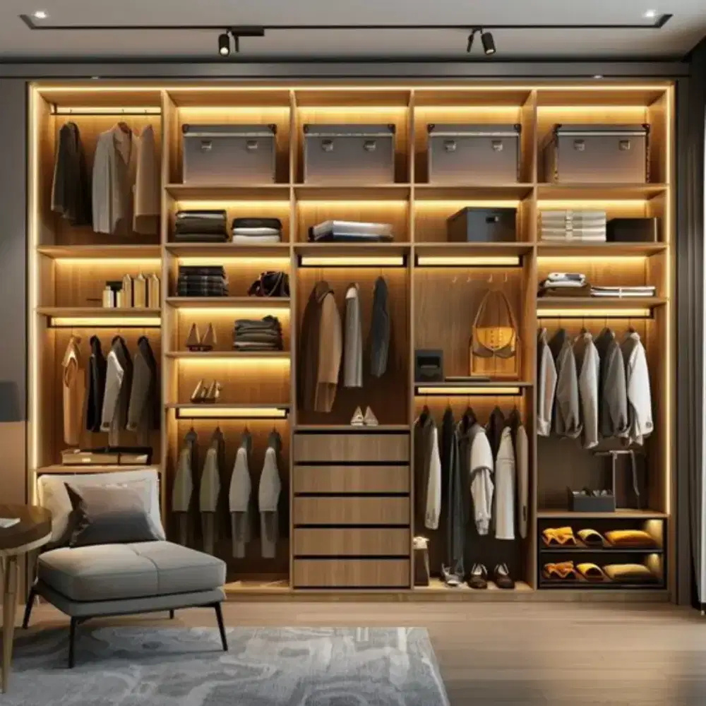 Lemari meja backdrop tempat tidur apartemen