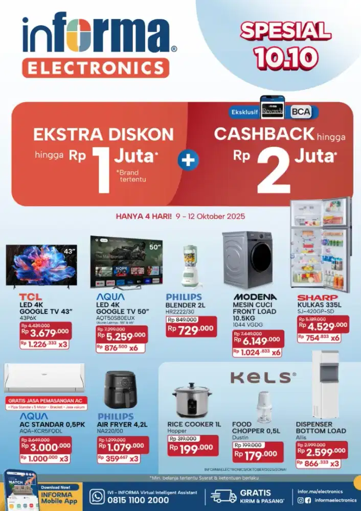 Ready stok ac 1/2 pk aqua promo murah