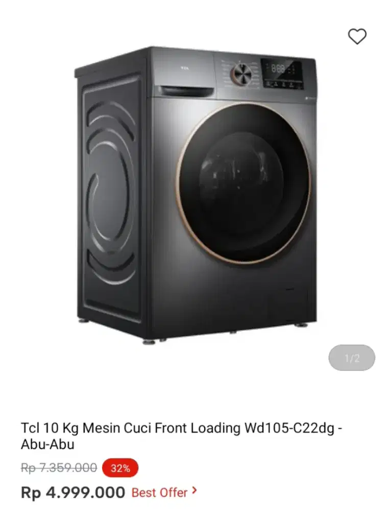 Tcl 10 kg mesin cuci front loading Wd105-C22dg - Abu-Abu
